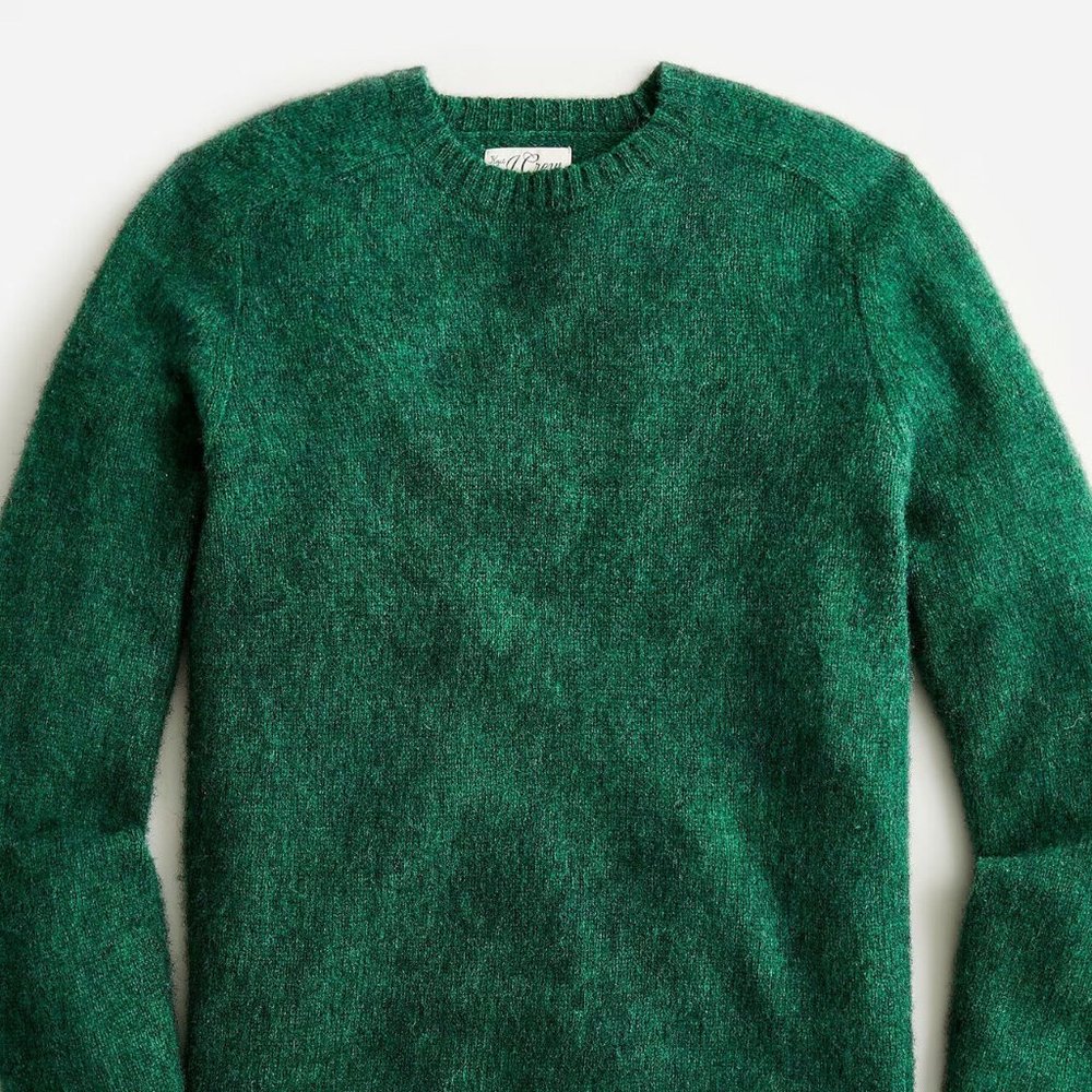 J Crew 100% Wool Brushed Crewneck Sweater in Dark Green